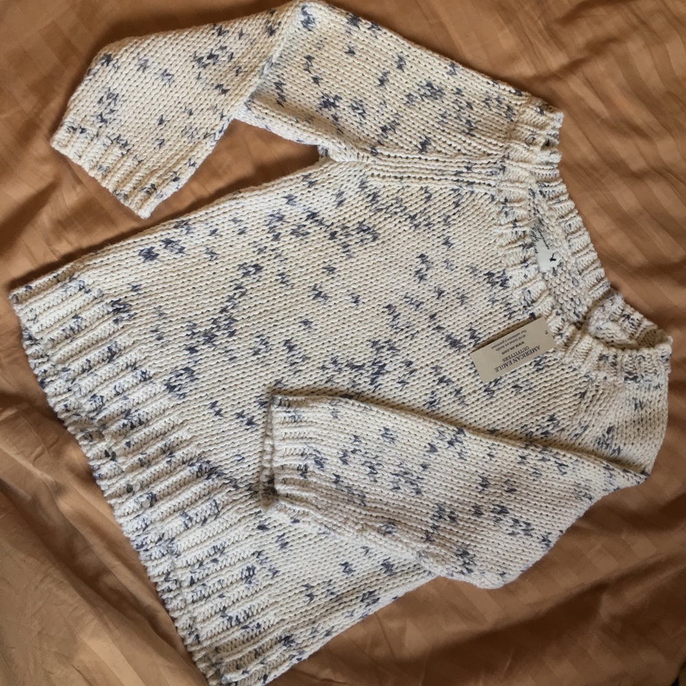 American Eagle Boatneck White Speckle Sweater